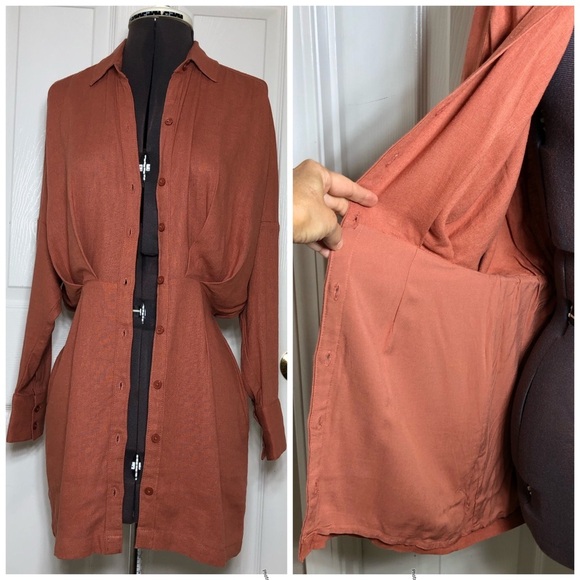 Abercrombie & Fitch Linen Button Down Lined Long Sleeve Rusty Shirt Dress XSP - Picture 4 of 16